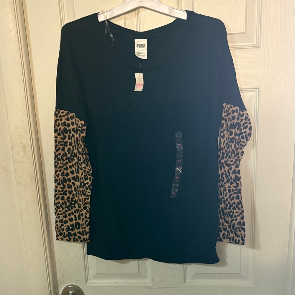Victoria Secret PINK Black Leopard Sleeve Top